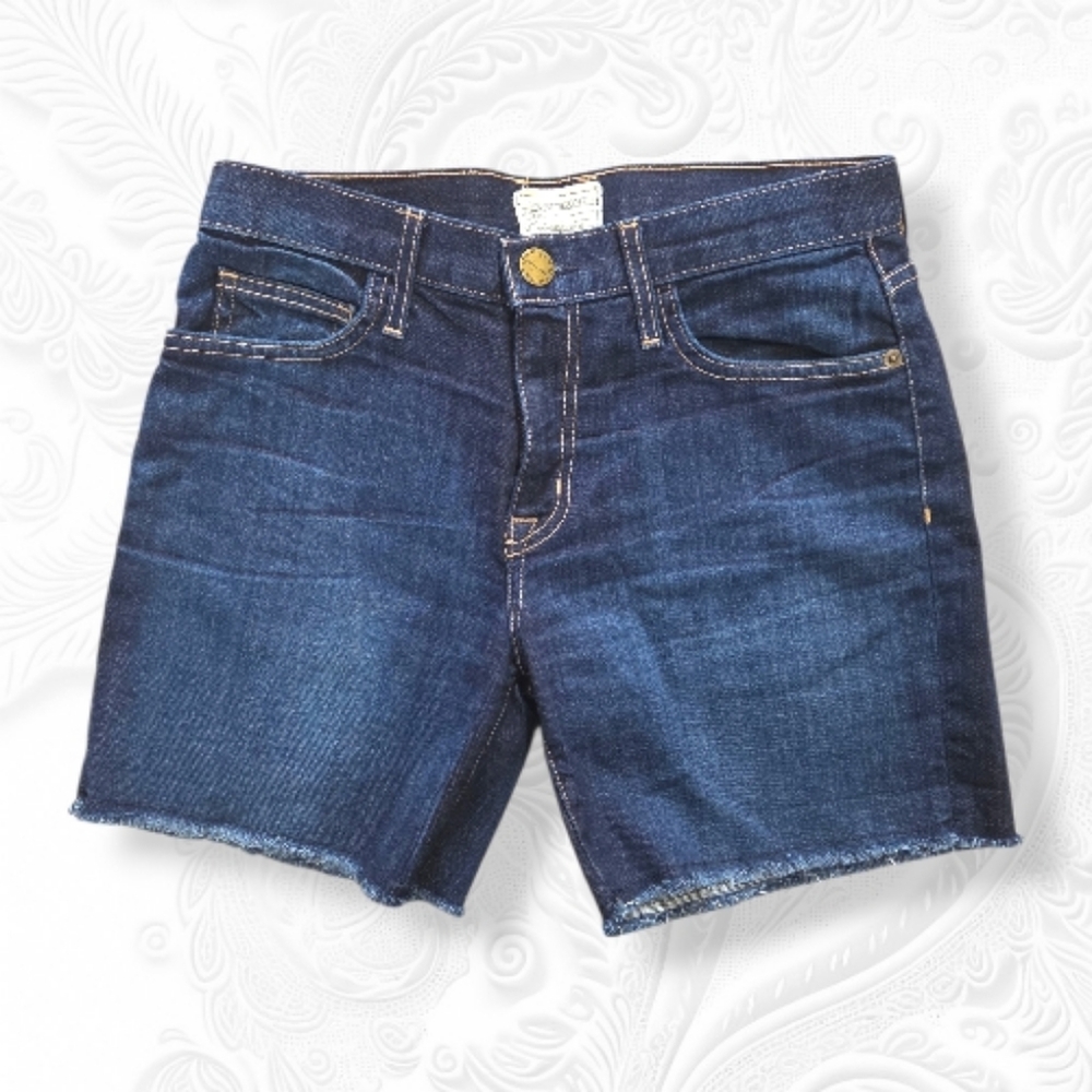 Current Elliott Boyfriend Roll Up Denim Jeans Shorts Deep Blue 25 Distressed